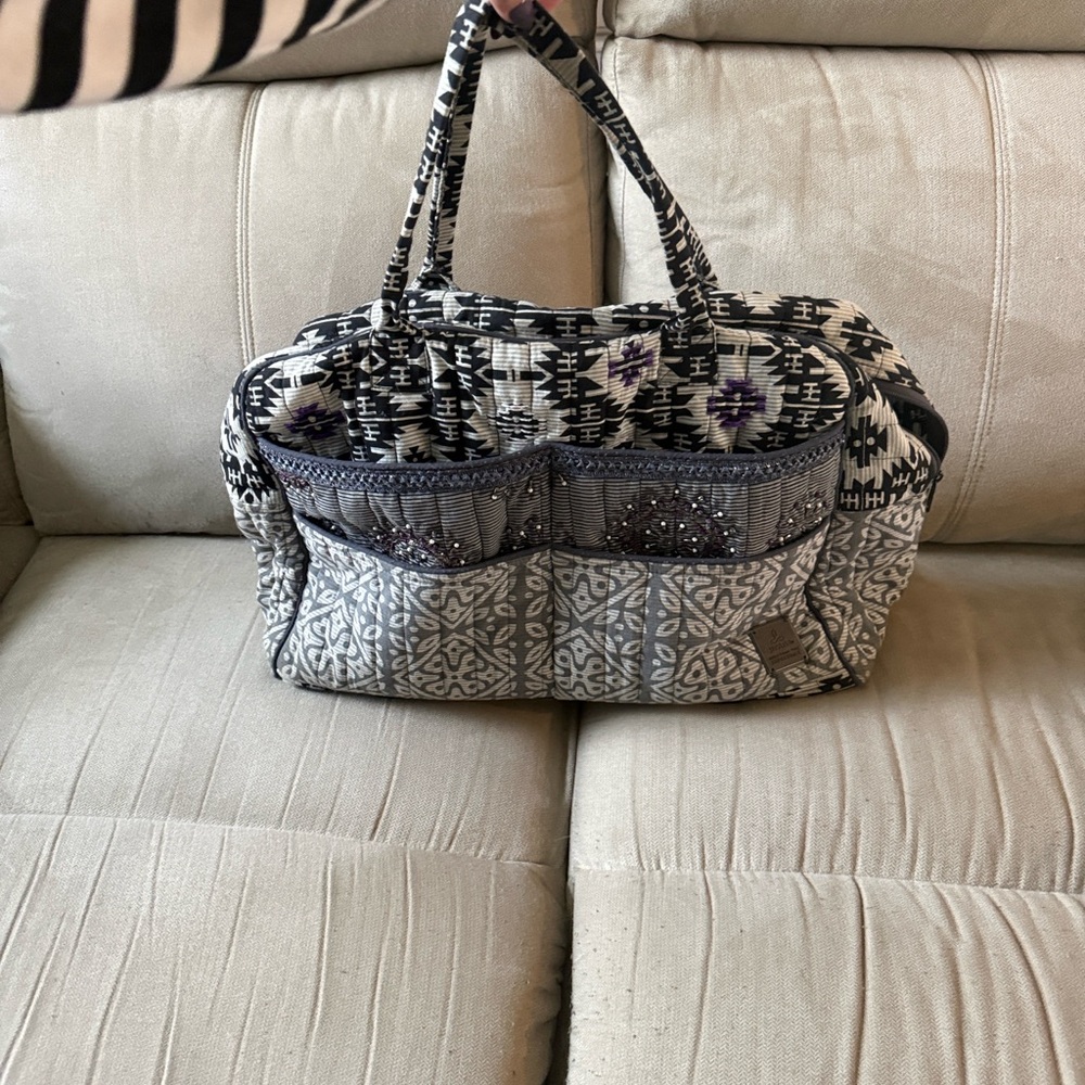 Prana Black, White & Purple Patterned Quilted Tote